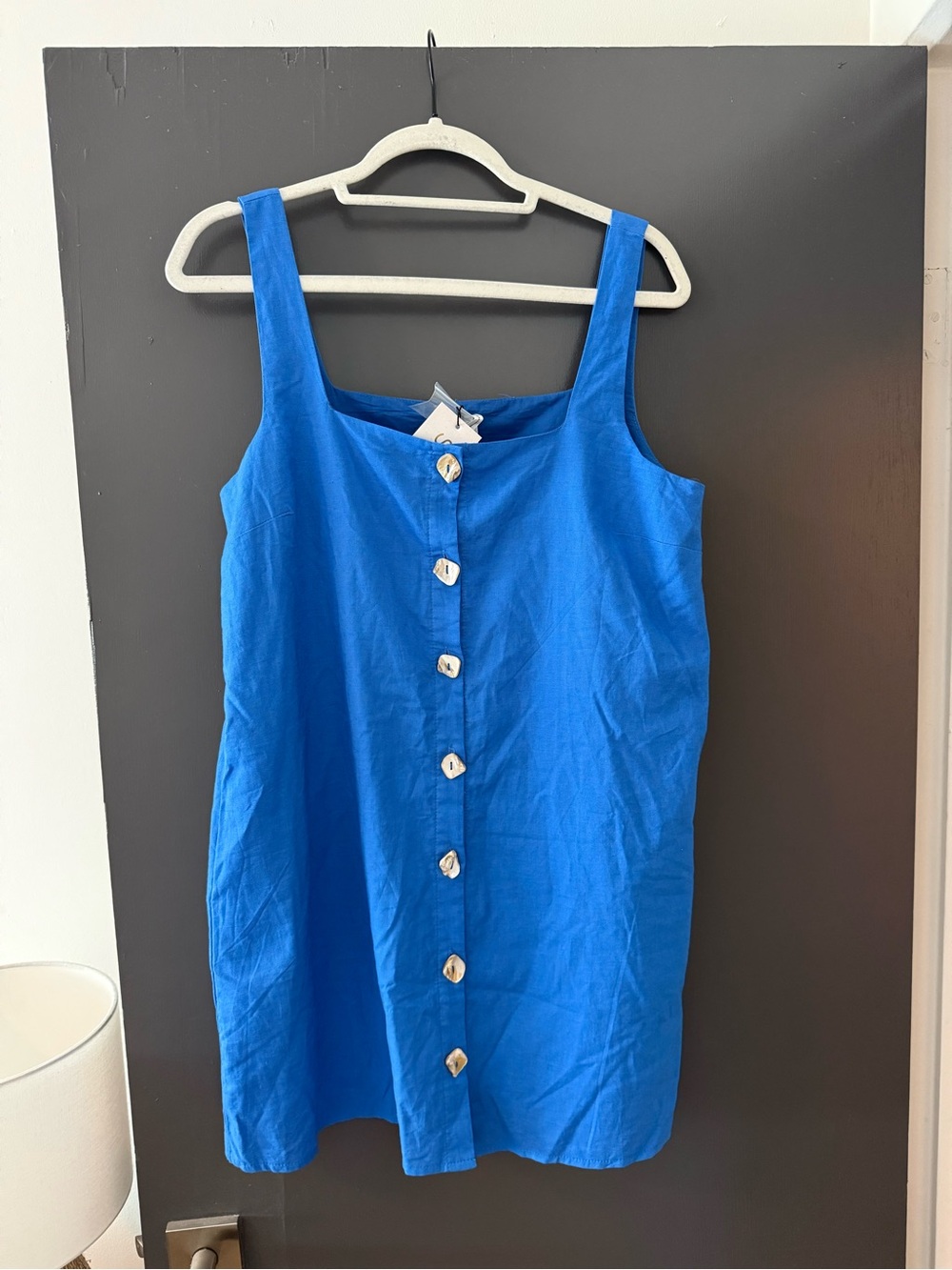 Marine Blue Shell Button Front Mini Dress from Revolve BNWT